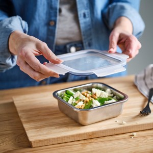 ظرف غذای درب‌دار استیل ایکیا IKEA 365+ مدل مربع 600 میلی‌لیتر