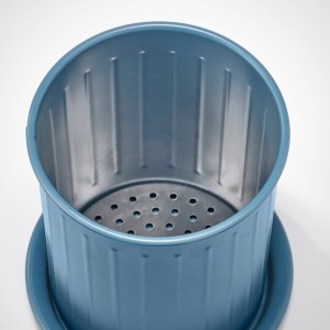 جا قاشق چنگالی ایکیا مدل VÄLVÅRDAD، رنگ آبی-خاکستری تیره و گالوانیزه، ارتفاع 13 سانتی‌متر