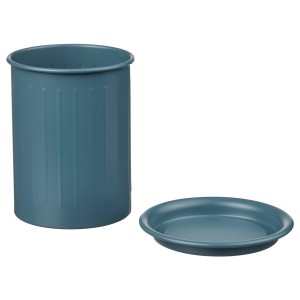جا قاشق چنگالی ایکیا مدل VÄLVÅRDAD، رنگ آبی-خاکستری تیره و گالوانیزه، ارتفاع 13 سانتی‌متر