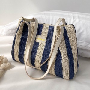 Contrast Stripe Design Simple Casual Tote Bag