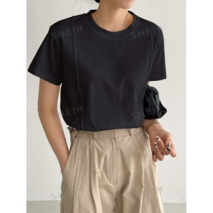 SHEIN Dazy-Less Solid Seam Detail Tee