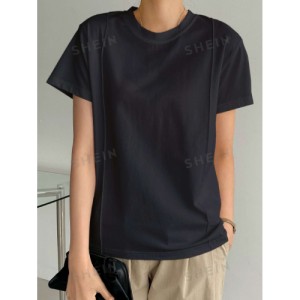 SHEIN Dazy-Less Solid Seam Detail Tee