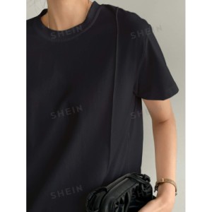 SHEIN Dazy-Less Solid Seam Detail Tee