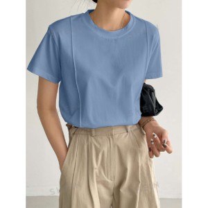 SHEIN Dazy-Less Solid Seam Detail Tee