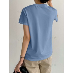 SHEIN Dazy-Less Solid Seam Detail Tee