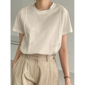 SHEIN Dazy-Less Solid Seam Detail Tee