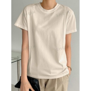 SHEIN Dazy-Less Solid Seam Detail Tee