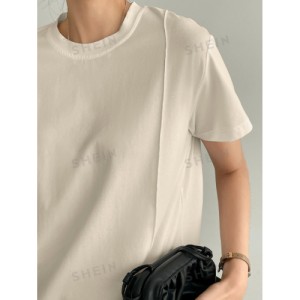 SHEIN Dazy-Less Solid Seam Detail Tee