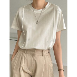 SHEIN Dazy-Less Solid Seam Detail Tee
