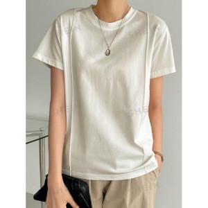 SHEIN Dazy-Less Solid Seam Detail Tee