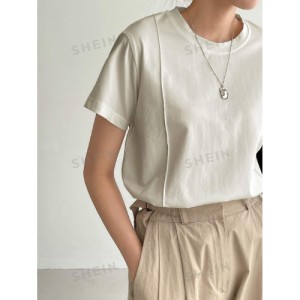 SHEIN Dazy-Less Solid Seam Detail Tee