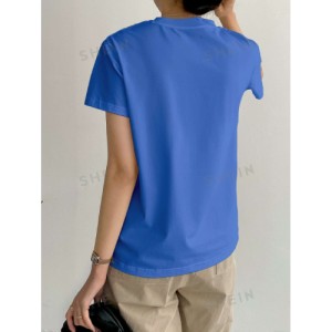 SHEIN Dazy-Less Solid Seam Detail Tee