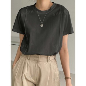 SHEIN Dazy-Less Solid Seam Detail Tee