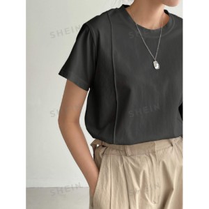 SHEIN Dazy-Less Solid Seam Detail Tee