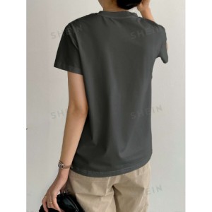 SHEIN Dazy-Less Solid Seam Detail Tee