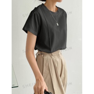 SHEIN Dazy-Less Solid Seam Detail Tee