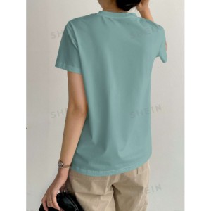 SHEIN Dazy-Less Solid Seam Detail Tee