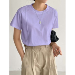 SHEIN Dazy-Less Solid Seam Detail Tee