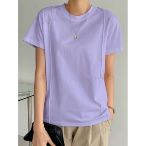 SHEIN Dazy-Less Solid Seam Detail Tee