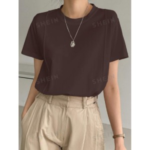 SHEIN Dazy-Less Solid Seam Detail Tee