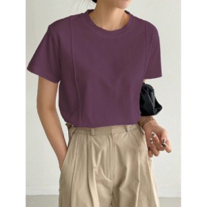 SHEIN Dazy-Less Solid Seam Detail Tee