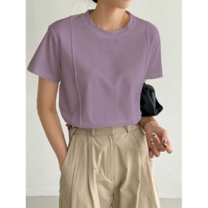 SHEIN Dazy-Less Solid Seam Detail Tee