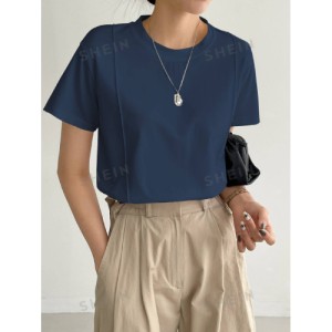 SHEIN Dazy-Less Solid Seam Detail Tee