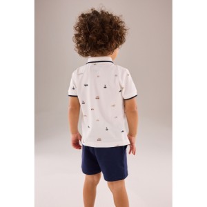 NEXT  White All Over Printed Polo Shirt And Shorts Set (3mths-7yrs)