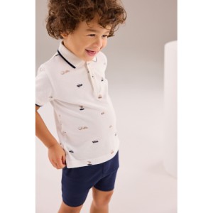 NEXT  White All Over Printed Polo Shirt And Shorts Set (3mths-7yrs)