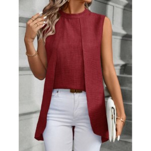 SHEIN Ladies' Sleeveless Solid Color Asymmetrical Hem Blouse
