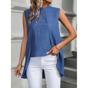 SHEIN Women'S Sleeveless Solid Color Asymmetrical Hem Shirt