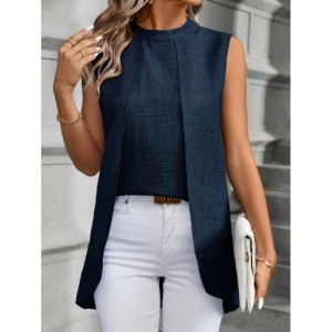 SHEIN Women'S Solid Color Asymmetric Hem Sleeveless Blouse