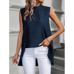 SHEIN Women'S Sleeveless Solid Color Asymmetrical Hem Shirt