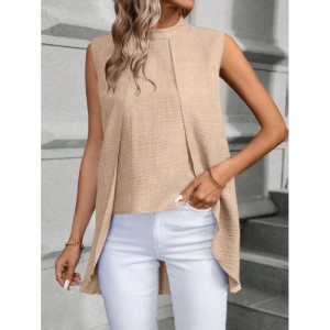 SHEIN Women'S Solid Color Asymmetric Hem Sleeveless Blouse