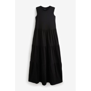 NEXT Black Sleeveless Cotton Jersey Midi Summer Dress Regular