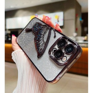 1pc Plating Gradient Glitter Beads & Wing Design Camera Lens Film Case Compatible With iPhone, Shockproof Protective Cover