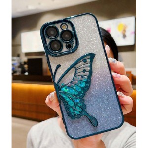 1pc Plating Gradient Glitter Beads & Wing Design Camera Lens Film Case Compatible With iPhone, Shockproof Protective Cover