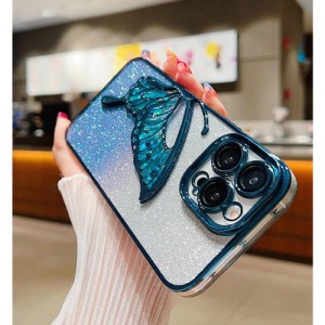 1pc Plating Gradient Glitter Beads & Wing Design Camera Lens Film Case Compatible With iPhone, Shockproof Protective Cover