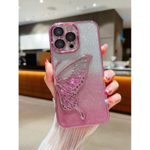 1pc Plating Gradient Glitter Beads & Wing Design Camera Lens Film Case Compatible With iPhone, Shockproof Protective Cover