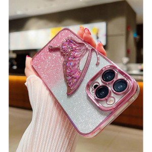 1pc Plating Gradient Glitter Beads & Wing Design Camera Lens Film Case Compatible With iPhone, Shockproof Protective Cover