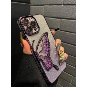 1pc Plating Gradient Glitter Beads & Wing Design Camera Lens Film Case Compatible With iPhone, Shockproof Protective Cover