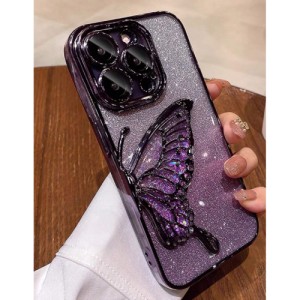 1pc Plating Gradient Glitter Beads & Wing Design Camera Lens Film Case Compatible With iPhone, Shockproof Protective Cover