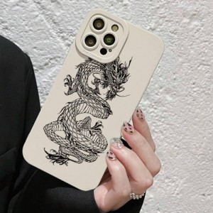 New Arrival Protective Phone Case With Straight Edge-cut Camera Hole, Anti-drop And Thickened, Printed With Chinese Dragon Pattern, Compatible With Iphone, Huawei, Samsung, Xiaomi