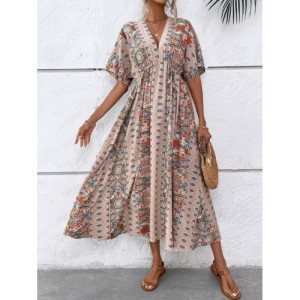 SHEIN VCAY Allover Print Batwing Sleeve Dress