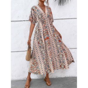SHEIN VCAY Allover Print Batwing Sleeve Dress