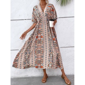 SHEIN VCAY Allover Print Batwing Sleeve Dress