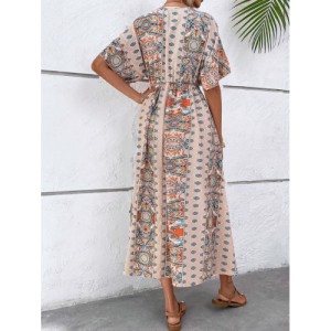 SHEIN VCAY Allover Print Batwing Sleeve Dress