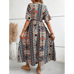 SHEIN VCAY Allover Print Batwing Sleeve Dress