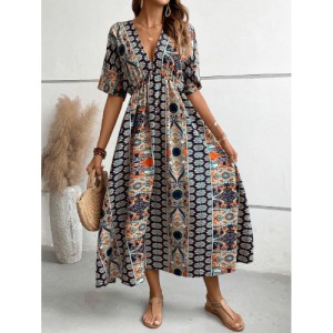 SHEIN VCAY Allover Print Batwing Sleeve Dress