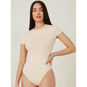 SHEIN BASICS Solid Slim Tee Bodysuit Cap Sleeve